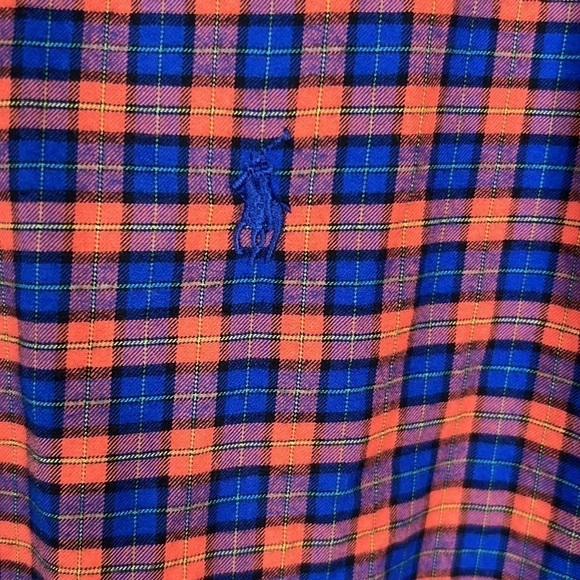Ralph Lauren Orange And Blue Flannel Style Button Down Top Size XL - Picture 3 of 4